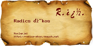 Radics Ákos névjegykártya